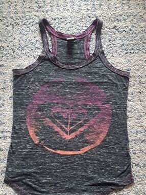Roxy Gray Racerback Tank with Pink to Orange Ombre Logo